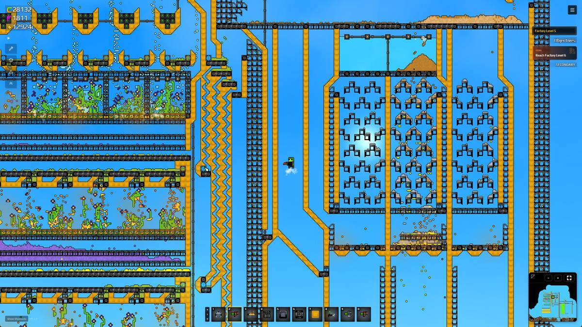 A multi-level Sandustry factory with conveyor lines, sorting banks and rows of planters