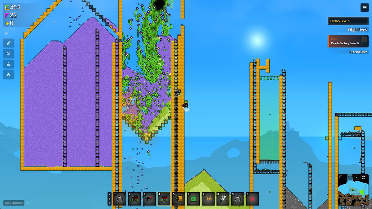 A purple sand silo draining through a plant-covered shaft in Sandustry